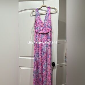 Lilly Pulitzer Pink Purple Tropical Print Maxi Dress